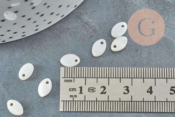 Pendentif ovale nacre blanche naturelle,perle ovale,nacre naturelle,coquillage blanc,8mm,x20 G4152