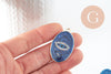 Pendentif ovale oeil protecteur émail bleu foncé zamac doré 39mm, x1 (G5930)