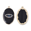 Pendentif ovale oeil protecteur émail noir zamac doré 39mm, pendentif laiton émaillé,sans nickel,x1 G5916