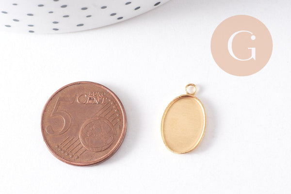 Pendentif ovale support cabochon 14x10mm acier 304 inoxydable doré IP, x2 (G10293)