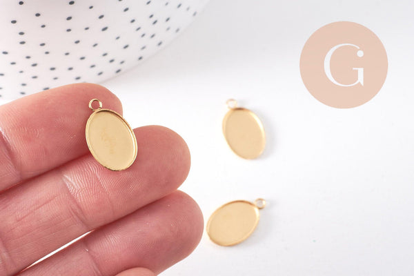 Pendentif ovale support cabochon 14x10mm acier 304 inoxydable doré IP, x2 (G10293)