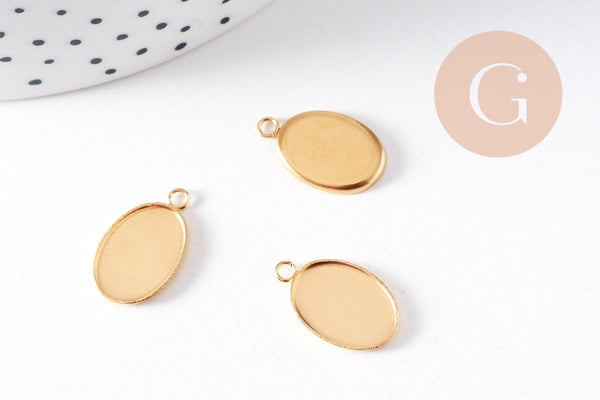 Pendentif ovale support cabochon 14x10mm acier 304 inoxydable doré IP, x2 (G10293)