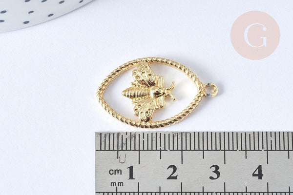 Pendentif ovale torsadé abeille zamac doré 28.5mm, pendentif création bijoux doré, x1 G7752