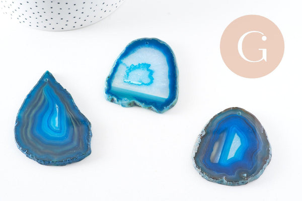 Pendentif ovale tranche agate bleue 50-110mm, x1 (G2036)