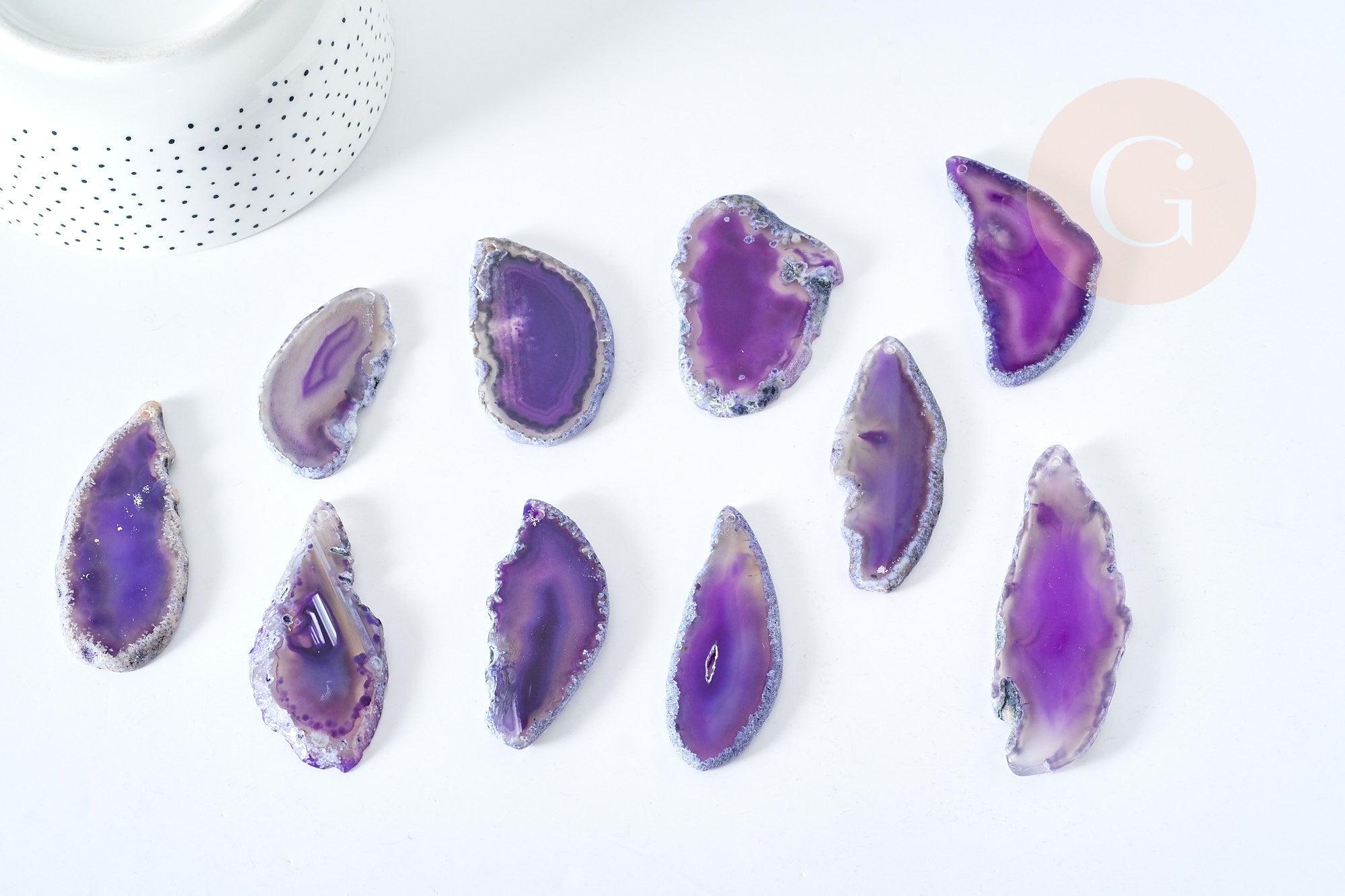 Pendentif ovale tranche agate violette 50-110mm,Pendentif pour bijoux,pierre naturelle, x1 (G8361)