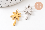 304 stainless steel palm tree pendant, gold or platinum, 17.5mm to 22mm, x1 (G10289)