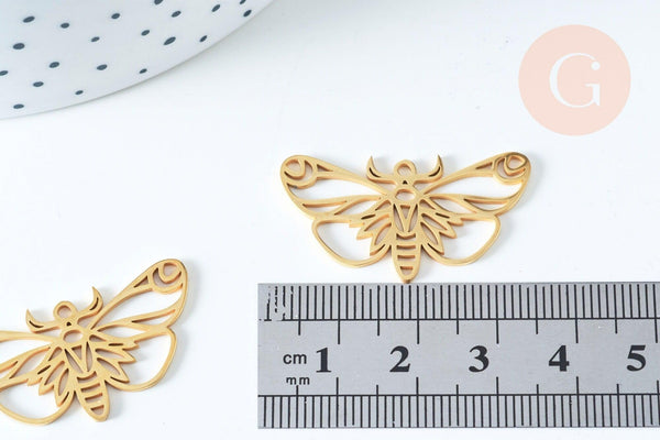 Pendentif papillon acier 201 inoxydable doré 18mm, création bijoux acier, x1 (G6386)