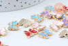 Pendentif papillon doré émail multicolore 10.5mm,pendentif doré pour création de bijoux x5 G6835
