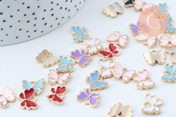 Pendentif papillon doré émail multicolore 10.5mm,pendentif doré pour création de bijoux x5 G6835