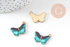 Pendentif papillon émail bleu zamac doré zamac doré 20mm, x5 (G4570)