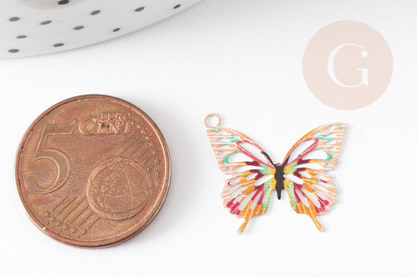 Pendentif papillon filigrane coloré laiton doré 16.5x19mm , pendentif sans nickel,x2 (G4666)