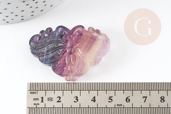 Pendentif papillon fluorite, pendentif en pierre naturelle, fluorite naturel 48mm, x1 (G3624)