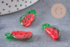 Pendentif pastèque fruit rouge verre tchèque 15-19mm, x5 (G4234)