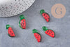 Pendentif pastèque fruit rouge verre tchèque 15-19mm, x5 (G4234)