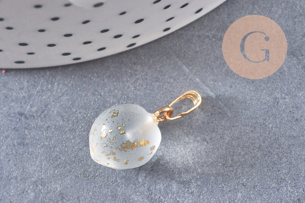 Pendentif pêche verre givré or laiton doré 16-17mm verre translucide, verre, x1 G7138