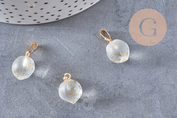 Pendentif pêche verre givré or laiton doré 16-17mm verre translucide, verre, x1 G7138