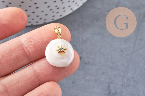 Pendentif perle naturelle Keshi étoile 17-27mm, x1 (G1955)