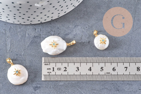 Pendentif perle naturelle Keshi étoile 17-27mm, x1 (G1955)