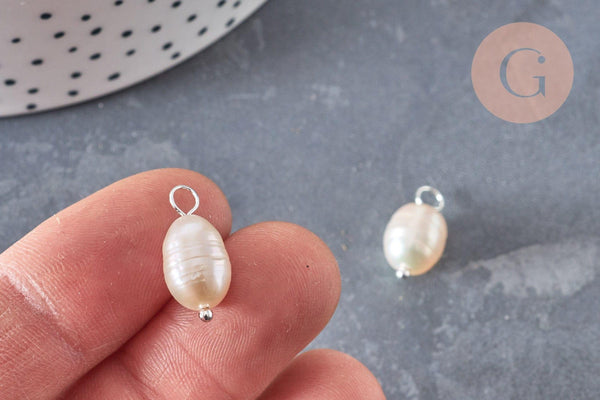 Pendentif perle naturelle de culture coquillage argenté-16-17mm, x1 (G6802)