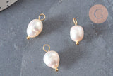 Pendentif perle naturelle laiton doré 18K - 16.5-17mm,perle eau douce bijou,perle naturelle blanche, x1 G6965