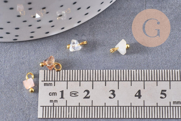 Pendentif perle triangle doré carats cristal beige 8mm,pendentif cristal, pendentif doré cristal, x10 (G6239)