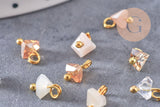 Pendentif perle triangle doré carats cristal beige 8mm,pendentif cristal, pendentif doré cristal, x10 (G6239)