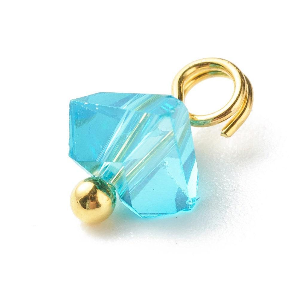 Pendentif perle triangle doré carats cristal bleu turquoise 8mm, pendentif doré cristal, x10 (G6240)