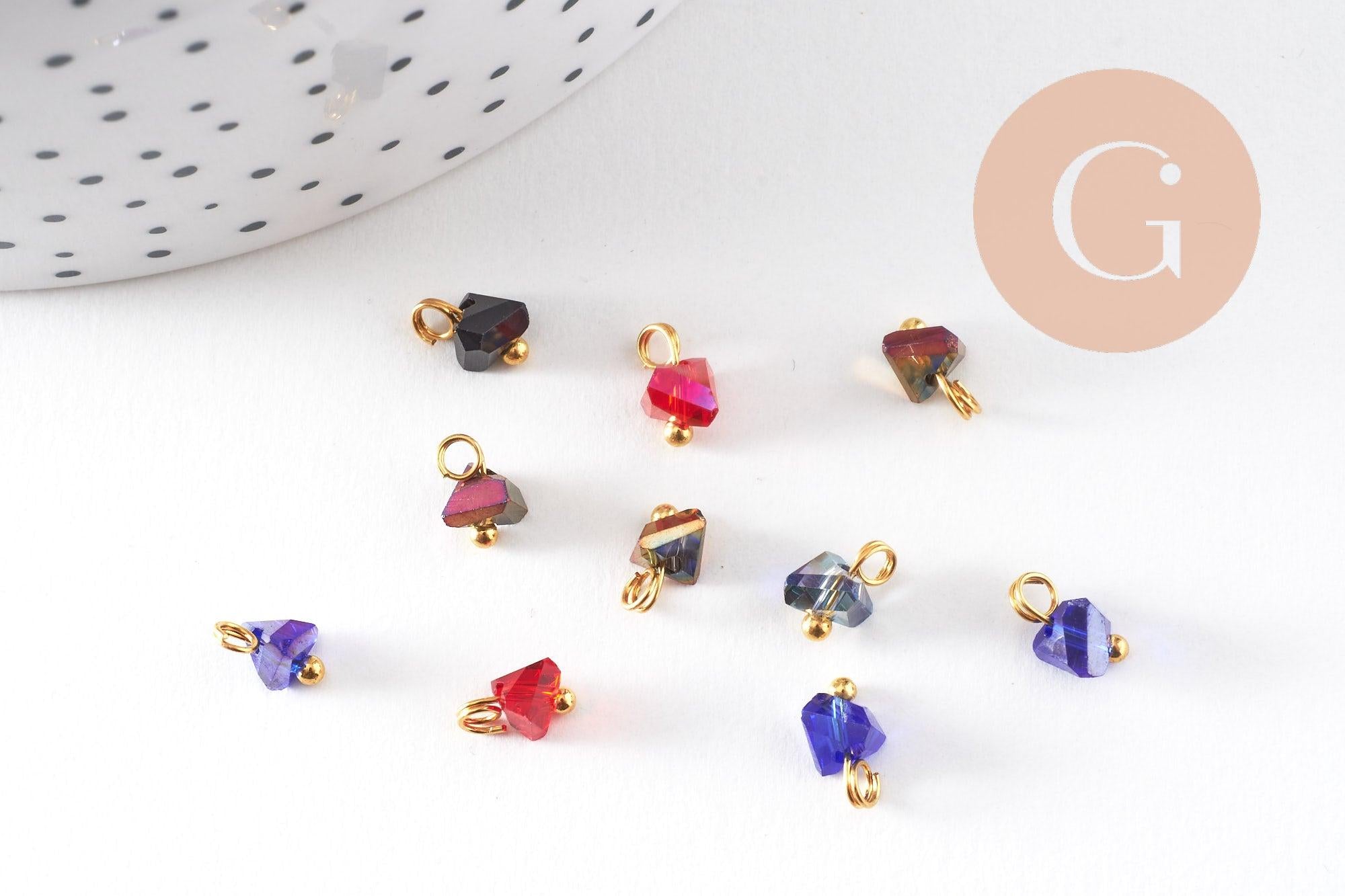 Pendentif perle triangle doré carats cristal multicolore transparent 8mm,pendentif cristal, pendentif doré cristal, x10 (G6247)