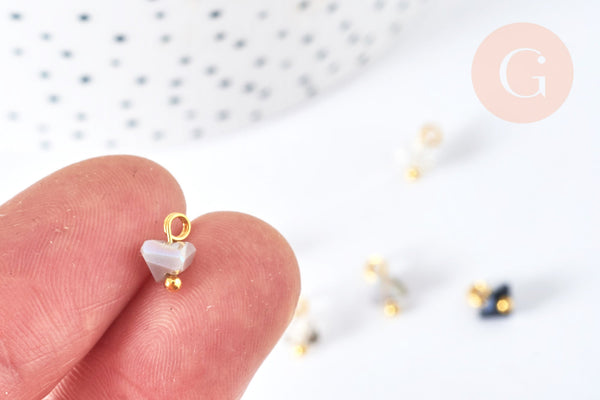 Pendentif perle triangle doré cristal, cristal gris noir transparent 8mm, x10 (G6952)