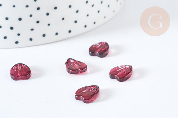 Pendentif pétale verre prune 12mm, perles verre tchèque, perle végétal, x10 (G8102)