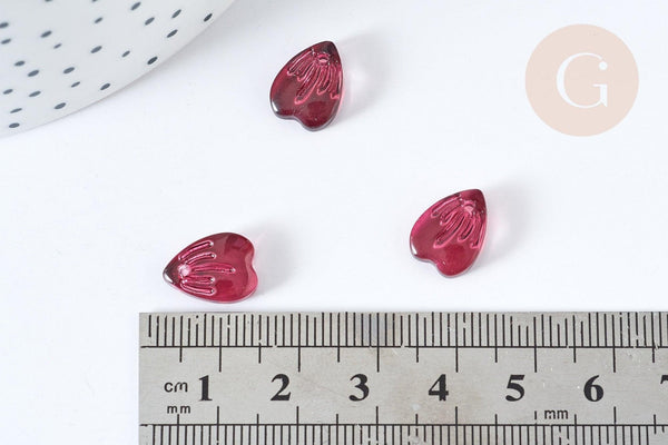 Pendentif pétale verre prune 12mm, perles verre tchèque, perle végétal, x10 (G8102)