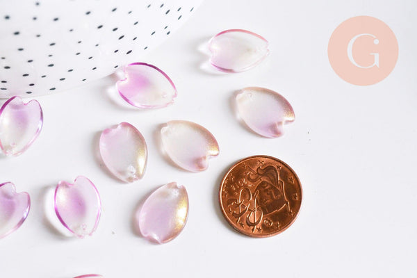 Pendentif pétale verre prune 16mm, perles verre tchèque, perle végétal, x10 (G7082)