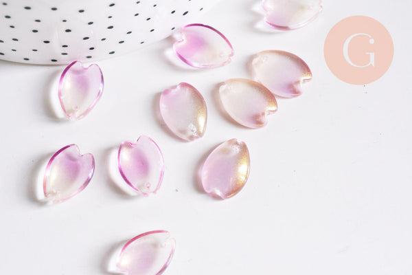 Pendentif pétale verre prune 16mm, perles verre tchèque, perle végétal, x10 (G7082)