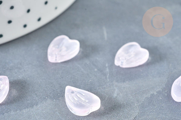 Pendentif pétale verre rose clair 12mm, perles verre tchèque, perle végétal, x10 (G8252)