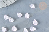 Pendentif pétale verre rose clair 12mm, perles verre tchèque, perle végétal, x10 (G8252)