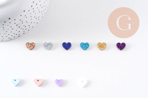 Pendentif petit coeurs acrylique 10mm, x5 (G10208)