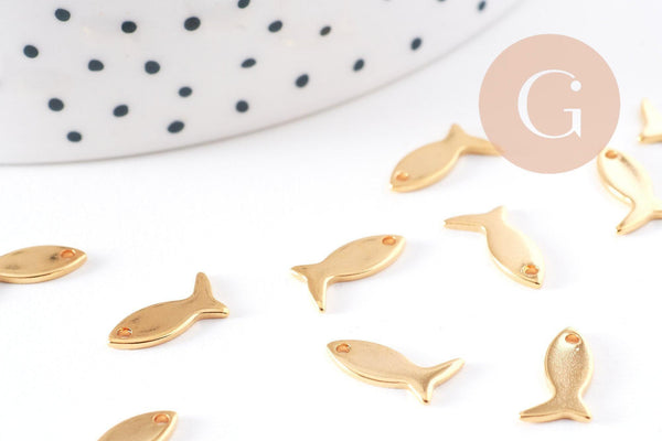 Pendentif petite poisson acier 201 inoxydable doré 11.5mm, x5 (G10222)