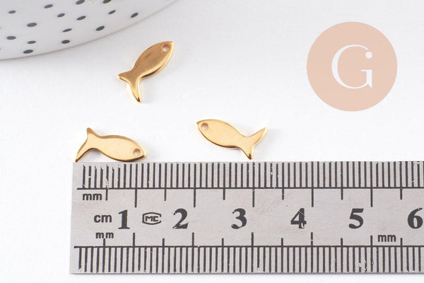 Pendentif petite poisson acier 201 inoxydable doré 11.5mm, x5 (G10222)