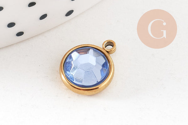 Pendentif pierre acier 304 inoxydable doré 12mm, x1 (G10745)