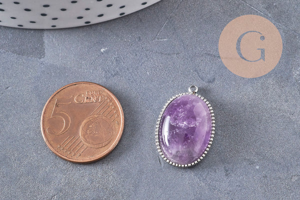 Pendentif pierre naturelle acier 304 inoxydable doré/platine 22mm, x1 (G10982)