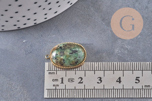 Pendentif pierre naturelle acier 304 inoxydable doré/platine 22mm, x1 (G10982)