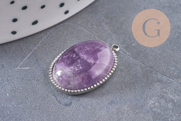 Pendentif pierre naturelle acier 304 inoxydable doré/platine 22mm, x1 (G10982)