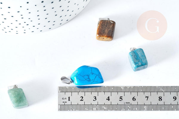 Pendentif pierre roulée naturelle ou de synthèse acier 304 inoxydable platine 15-35mm, x1 (G8379)