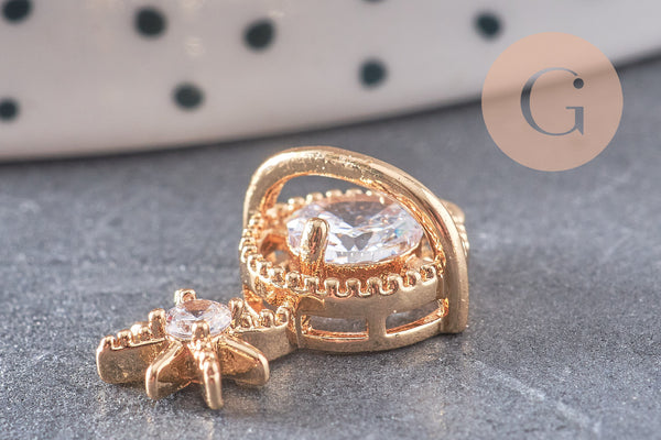 Pendentif planète étoile laiton doré 18K zircon 21mm, pendentif en cristal création bijoux porte bonheur femme en zircon, x1 (G5994)