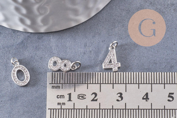 Pendentif platine numéro cristal blanc laiton platine 11mm, x1 (G3622)