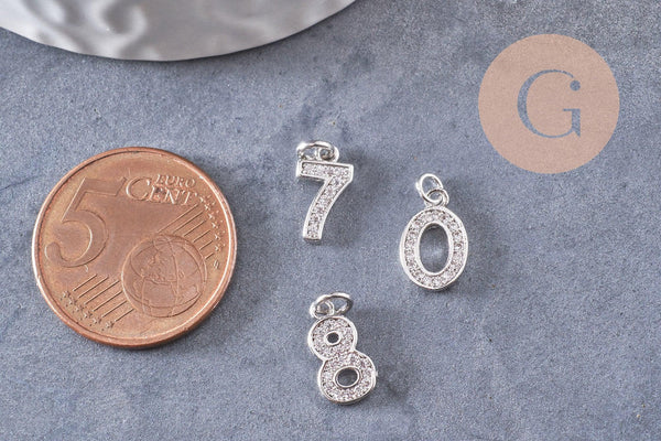 Pendentif platine numéro cristal blanc laiton platine 11mm, x1 (G3622)