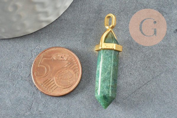 Pendentif pointe agate indienne naturelle zamac doré 37-40mm,pendentif bijoux pierre naturelle, x1 G3250