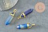 Pendentif pointe agate naturelle teintée bleue zamac doré 40mm, création bijoux pierre naturelle, x1 G3399