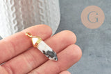 Pendentif pointe jaspe zebra marbré naturel laiton doré 37-41mm, création bijoux pierre naturelle, x1 G1019