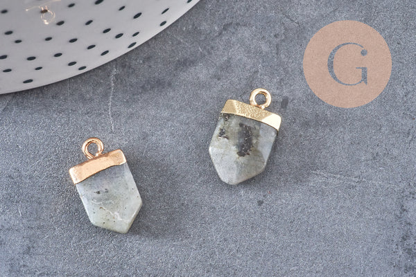 Pendentif pointe labradorite naturelle claire laiton doré 19mm, x1 (G5921)
